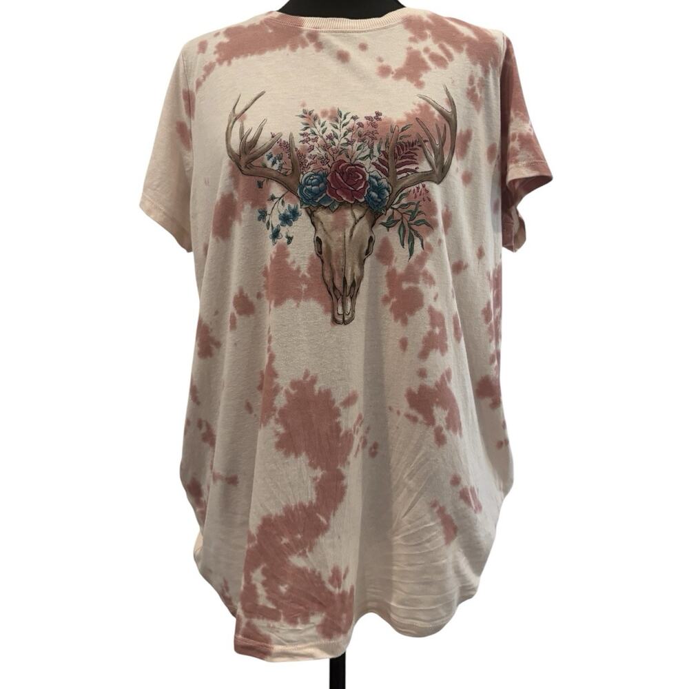 Torrid Tie Dye Floral Cow Skull Short Sleeve T-Shirt Size 0X (Large)